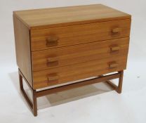 G-Plan teak chest of three drawers, labelled to drawer, 81cm wide