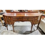 George III mahogany breakfront sideboard, with central frieze drawer flanked by one deep drawer