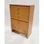 Teak chest of five drawers with turned knob handles, on straight supports, 71cm wide approx.