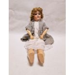 Schoenau & Hoffmeister bisque headed doll, 1909 to reverse of head, brown sleeping eyes, open mouth,
