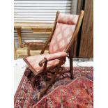 Late Victorian mahogany campaign type steamer chair, stuff over upholstery, a Field's patent