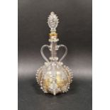 18th/19th century handblown glass decanter with rigaree, probably Dutch, with gilt floral and