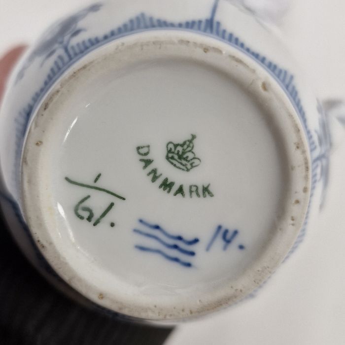 Royal Copenhagen Half Lace pattern blue and white tea wares, printed blue and green marks, - Image 3 of 4