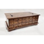 20th century wood coffee/ table chest, with iron hinged lid , 43 cms h. x118cm wide x66 cms d