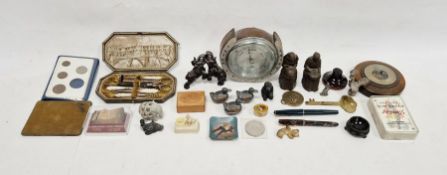 Two barometers, a cased manicure set, a small quantity of coins, fountain pens and other