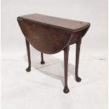 Antique oak gateleg table on tapering legs to pad feet H. 69cm x L. 68cm x W. 29cm, overall diameter