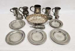 EPNS oval fruit bowl with fluted border and a small collection of antique pewter to include four