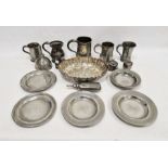 EPNS oval fruit bowl with fluted border and a small collection of antique pewter to include four