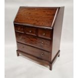 Reproduction mahogany bureau with fall front, three small drawers above two long drawers, 75cm wide