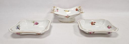 Early 19th century Derby porcelain painted comport, 29cm wide, and two shaped rectangular