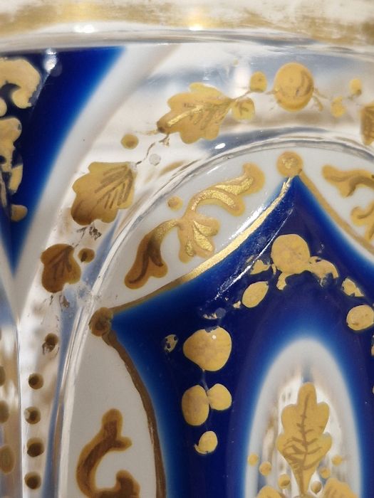 Pair of Bohemian overlay blue and gilt glass beakers on stands, with Arabic script Condition - Image 15 of 30