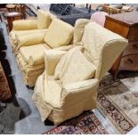 Pair of yellow upholstered armchairs and a matching wingback (3) Condition ReportExtra photos added