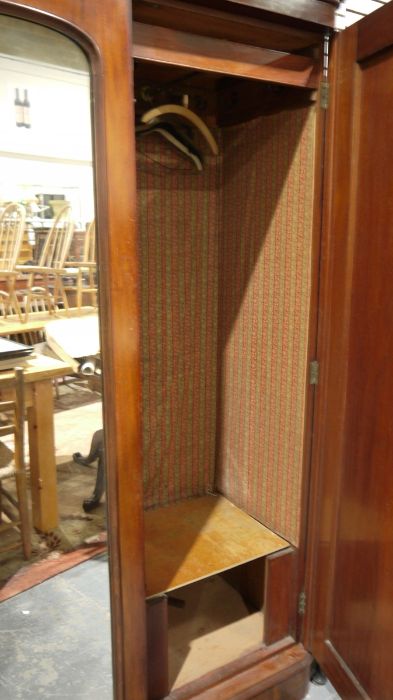 Victorian mahogany compactum with moulded cornice above three doors centred by a mirror, flanked - Image 3 of 3