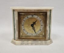 Small white marble cased mantel clock by "Elliot" with plaque "Presented to CDR J. C. Varley by