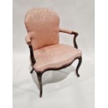 Louis XV-style open armchair in pink damask