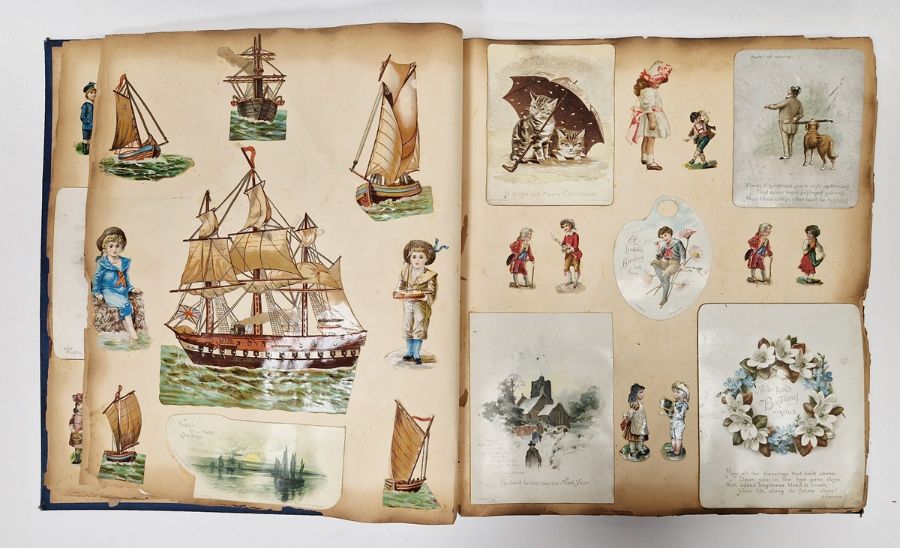 Victorian scrap album dated 1893, containing many sheets of greetings cards, animal, figure, - Image 2 of 6