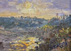 Michael J. Strang (b.1942) Oil on board "Lamorna Sunset", signed lower right, signed, titled and