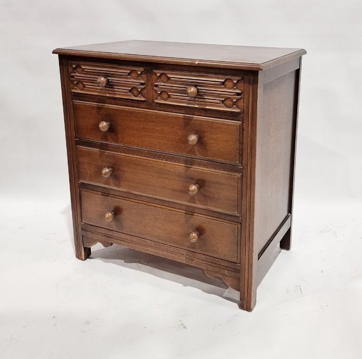 20th century oak chest of two short and three long drawers, 85 cms h x  79cm wide x 48 cms