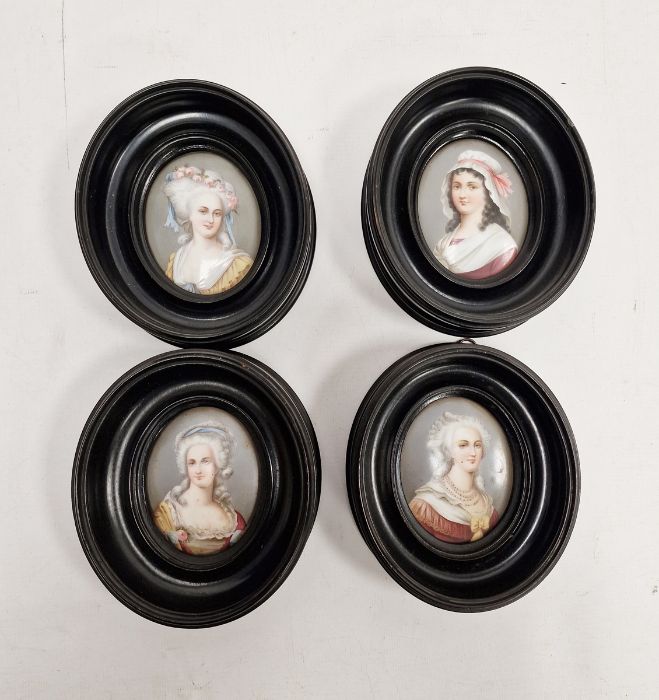 Four Continental porcelain Berlin style oval portrait plaques, each printed and painted with an 18th - Image 6 of 10