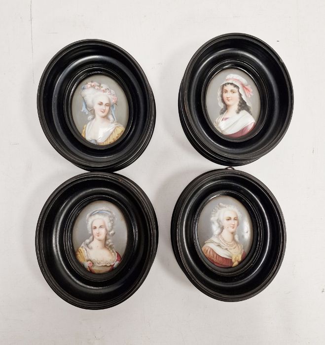 Four Continental porcelain Berlin style oval portrait plaques, each printed and painted with an 18th - Image 6 of 10