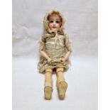 Limoges France bisque head doll, sleeping blue eyes, open mouth and teeth, composition body, 68.5cm