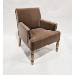 Oka studded velvet upholstered armchair on wooden turned supports Condition ReportSome scuffs, marks