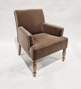 Oka studded velvet upholstered armchair on wooden turned supports Condition ReportSome scuffs, marks