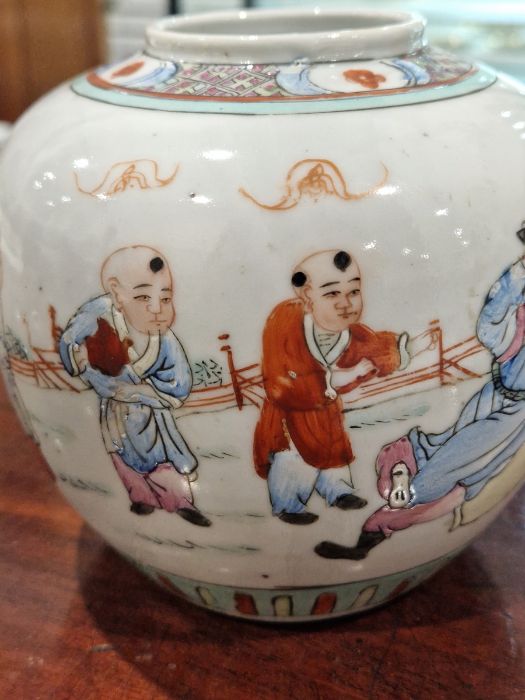 19th century Chinese porcelain ginger jar and cover painted with figures before terracing with - Image 10 of 34