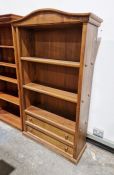20th century walnut three-tier open bookcase with pair of drawers below, 108cm wide