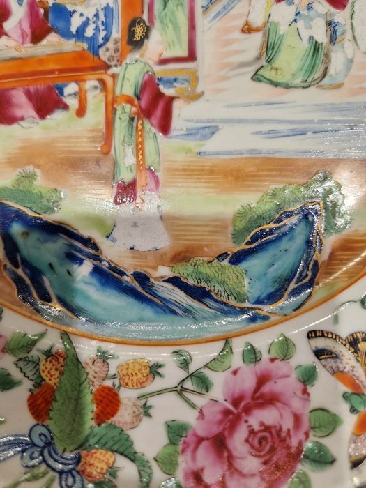 19th century Cantonese plate, painted in the famille rose palette, painted with figures in an - Image 5 of 19