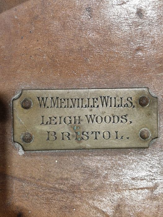 Large leather suitcase with part fitted interior of bottles, brushes, mirrors, etc, with name plaque - Image 32 of 32