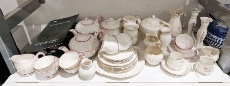 Collection of Belleek porcelain tea wares, including a boxed Shamrock pattern miniature tea service,
