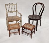 Victorian white painted rush-seated child's chair, two wooden mahogany and cane rectangular