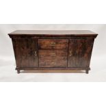 Modern dark wood sideboard with three drawers flanked by pair of cupboards, 79 x147cm wide x44 cms