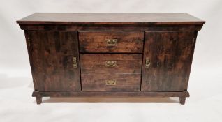 Modern dark wood sideboard with three drawers flanked by pair of cupboards, 79 x147cm wide x44 cms
