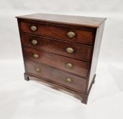 19th century mahogany chest of four long graduating drawers, with brass oval plate handles, on