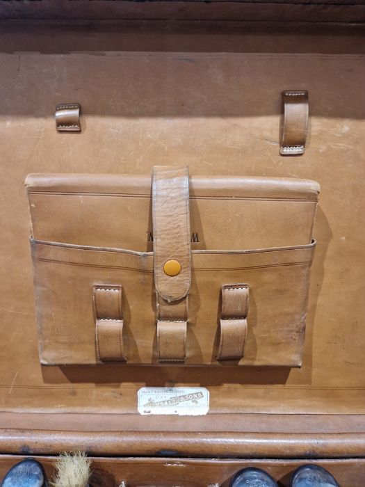 Large leather suitcase with part fitted interior of bottles, brushes, mirrors, etc, with name plaque - Image 23 of 32