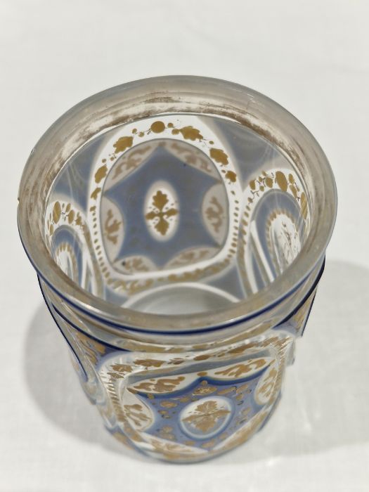 Pair of Bohemian overlay blue and gilt glass beakers on stands, with Arabic script Condition - Image 6 of 30