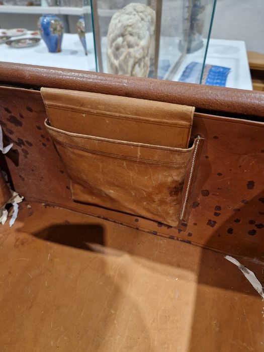 Large leather suitcase with part fitted interior of bottles, brushes, mirrors, etc, with name plaque - Image 22 of 32