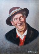 J. W. Giles  Oil on board Portrait study of a jovial elderly gentleman signed lower right, framed