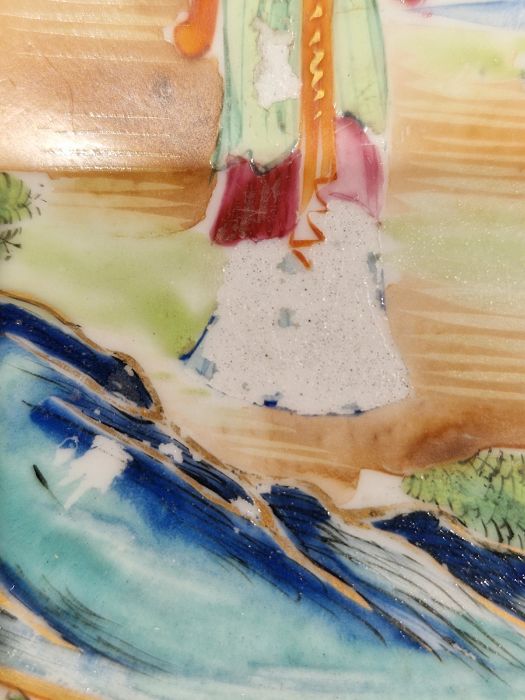 19th century Cantonese plate, painted in the famille rose palette, painted with figures in an - Image 15 of 19