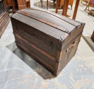 Wooden and metal bound travelling trunk