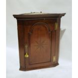 19th century mahogany star inlaid corner cupboard,  106 cms h. x 90cm wide x 52 cms