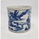 Chinese porcelain blue and white cylindrical brush washer, six-character spurious Kangxi marks,