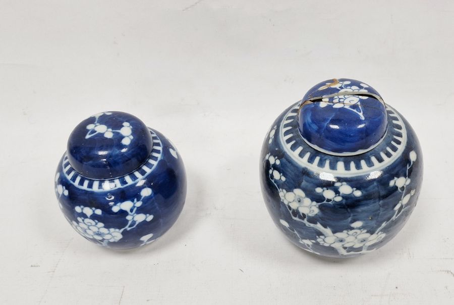 Two Chinese blue and white prunus decorated lidded ginger jars, each with double-ring mark to base - Image 2 of 22