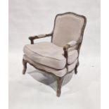 20th century empire- style stained wood open armchair in grey French linen upholstery  ( not