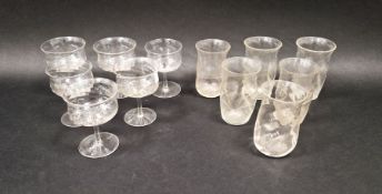 Set of six early 20th century wine glasses with swirl bowls, a set of six early 20th century James
