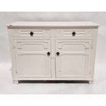 Early 20th century white painted sideboard with two carved drawers above pair of cupboards,  H. 91 x