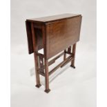 Early 20th century oak inlaid drop-leaf table with pierced stretchered base, on square feet and