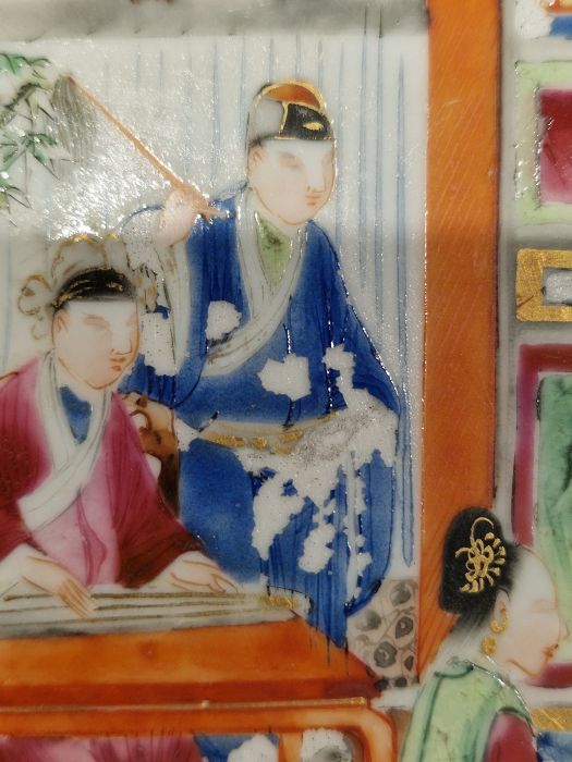 19th century Cantonese plate, painted in the famille rose palette, painted with figures in an - Image 14 of 19